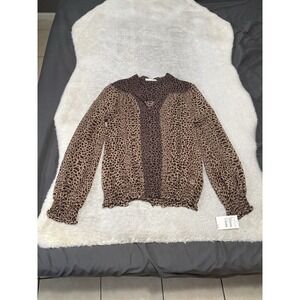 New Nordstrom Hinge Womens Long Sleeve Cheetah Print Shirt Size‎ XS Top